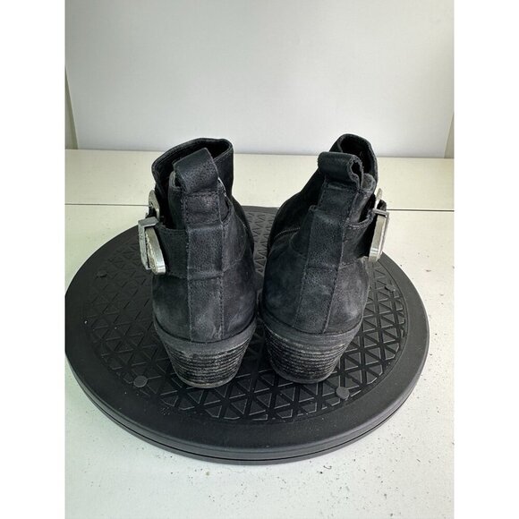 Steve Madden Bradi Bootie Black Distressed Leather Buckle Zip Boots Sz 8 Western - Picture 6 of 8